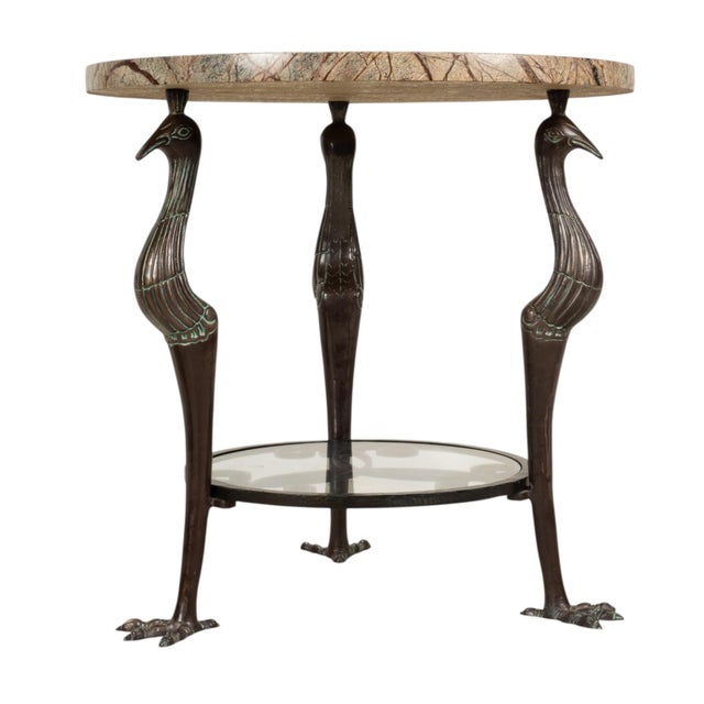 Bronze Bronze Bird Form Side Tables W/ Marble Tops Attributed to Maitland Smith - A Pair For Sale - Image 8 of 17