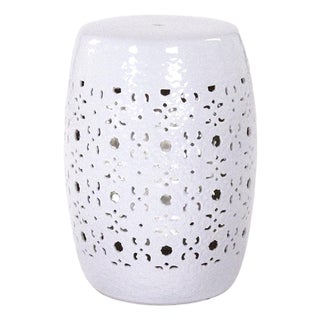 Clark White Glaze Scrollwork Garden Stool For Sale