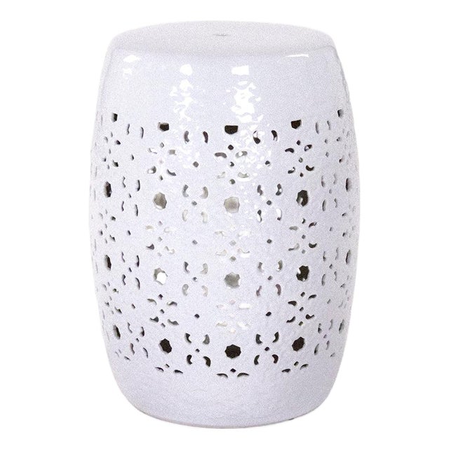Clark White Glaze Scrollwork Garden Stool For Sale