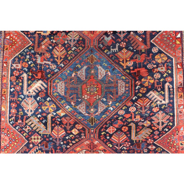 Antique Hand Knotted Persian Qashqai Shiraz Tribal Rug With Tribal Design 5'1 X 6'2 For Sale - Image 10 of 14