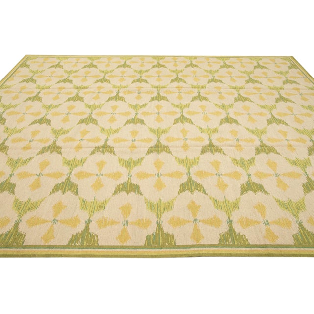Vintage Portuguese Arraiolos Needlepoint Allover Pattern Green Wool Rug For Sale In New York - Image 6 of 10
