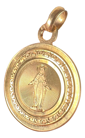 Antique French Engraved Virgin Mary 18 Karat Rose Gold Religious Medal Pendant, 1890s
