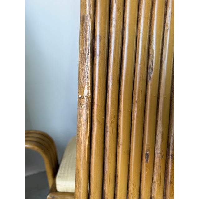 Vintage Boho Chic McGuire Style Sculptural Tall Back Rattan Arm Dining Chairs – Set of 4 For Sale - Image 11 of 12