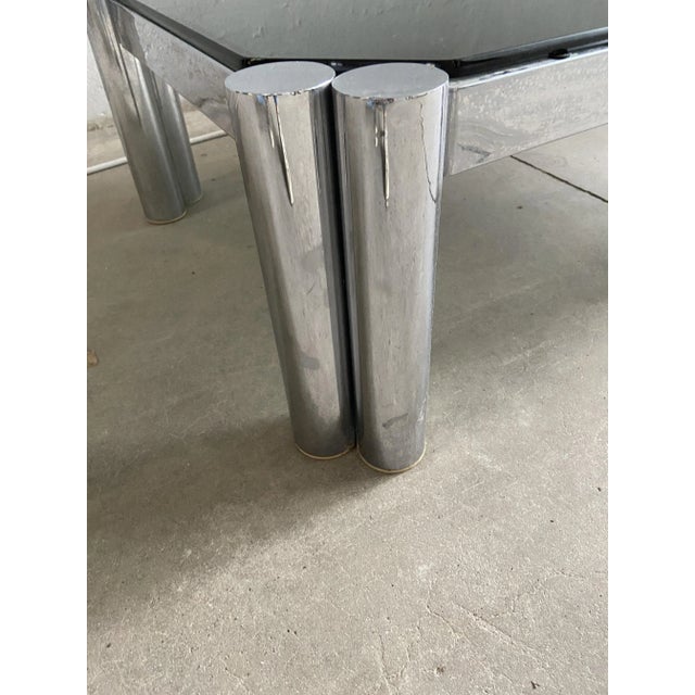 Italian Mid-Century Modern Smoked Glass & Chrome Coffee Table, 1970s For Sale - Image 10 of 11