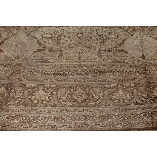 Beige Authentic 19th Century Persian Tabriz Botanic Beige Brown Carpet For Sale - Image 8 of 9