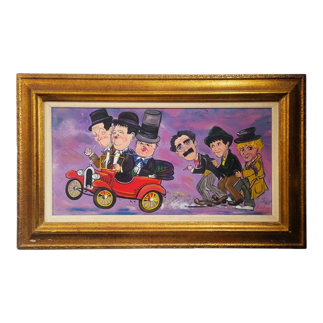 Vintage Mid-Century Modern Hollywood Comedian Legends Oil Painting on Canvas Comedians For Sale