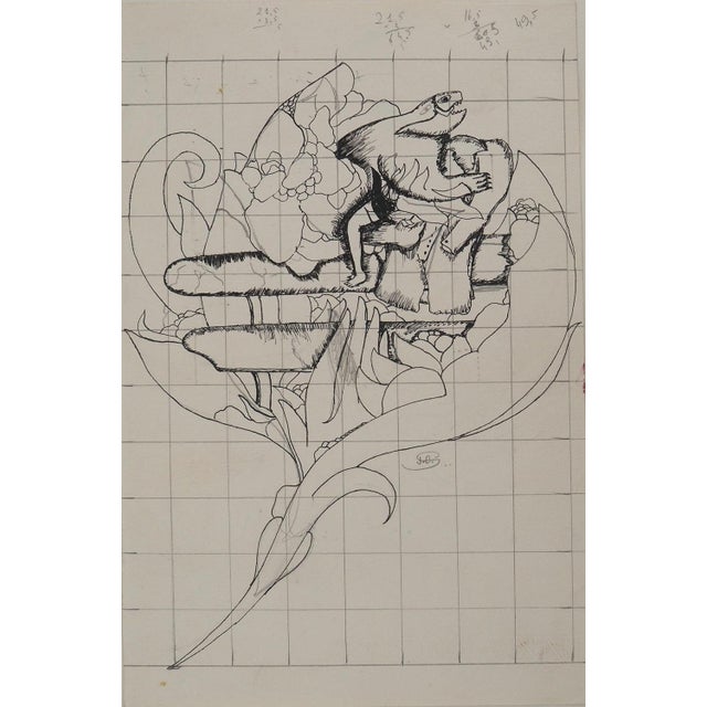 Jean-Claude Silbermann, Sly Signs, The Blossoming of the Flower, Original Ink Drawing For Sale - Image 6 of 6