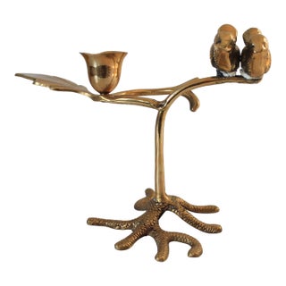 Vintage Brass "Love Birds" Taper Candle Holder For Sale