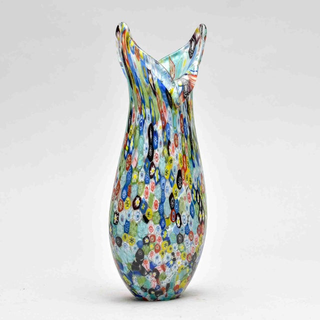 Murano Millefiori Glass Vase With Dual-Point Crown Rim For Sale - Image 9 of 11