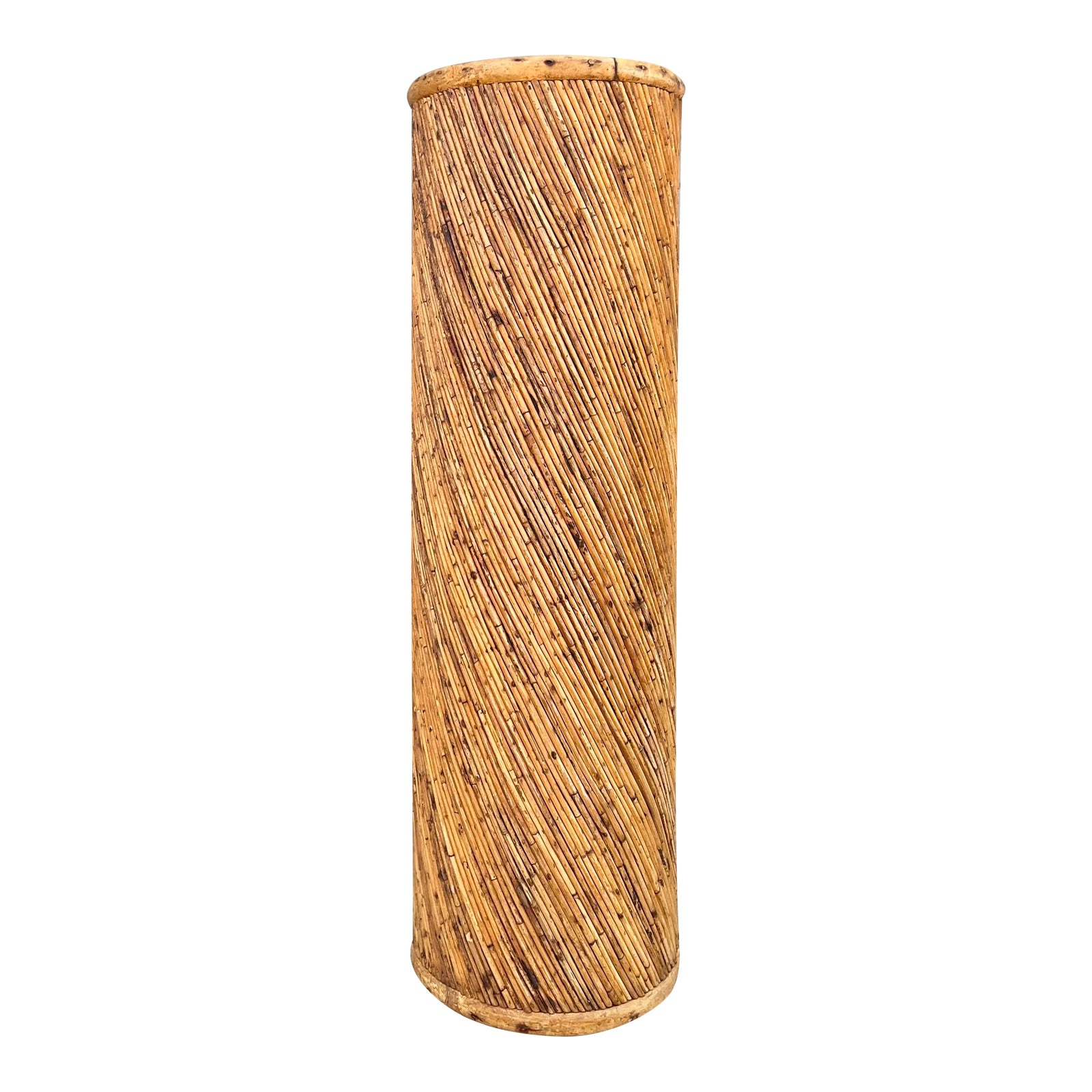 Late 20th Century Distressed Spiral-Wrapped Rattan Round Pedestal in