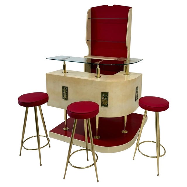 Vintage Art Deco Italian Bar and Stools in Parchment attributed to Gio Ponti, 1950s, Set of 4 For Sale - Image 17 of 17