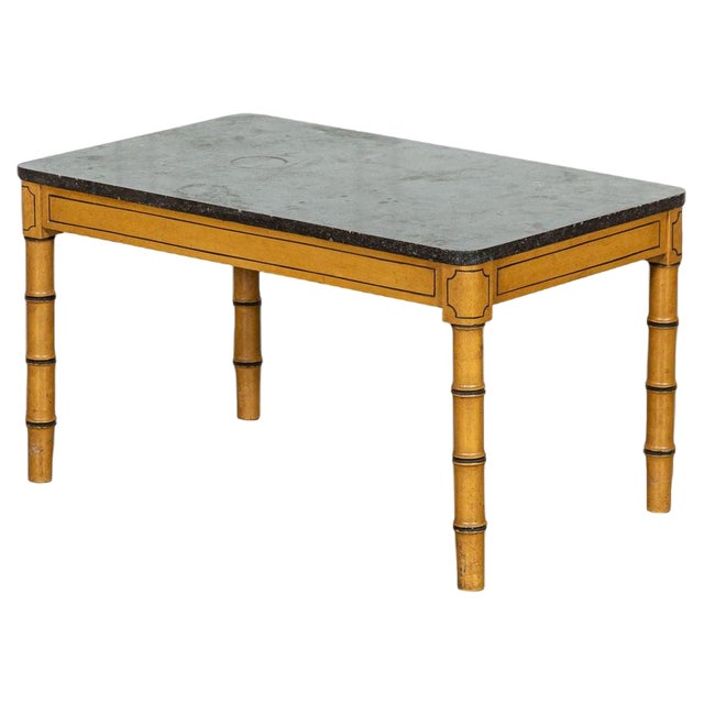 19th Century English Faux Bamboo, Marble & Painted Beech Coffee Table, 1850s For Sale