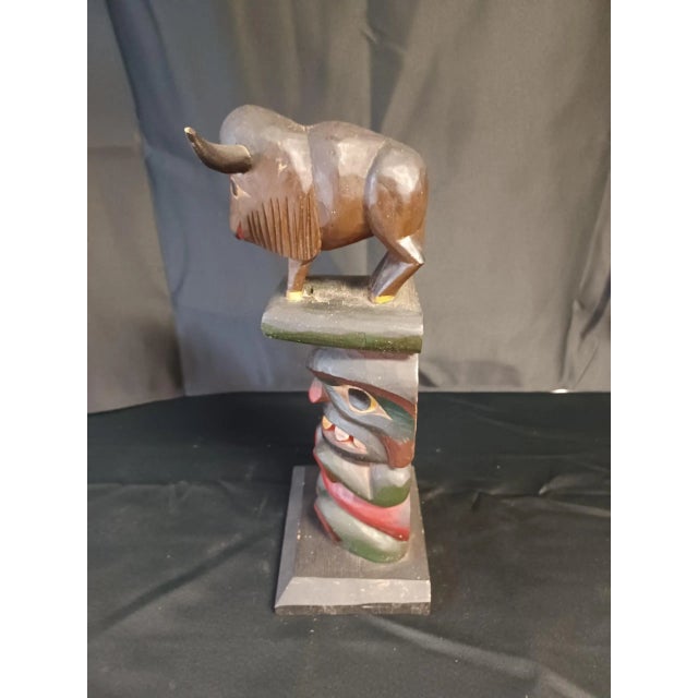 Folk Art 1950s Vintage Wooden Carvedhandpainted Totem For Sale - Image 3 of 7