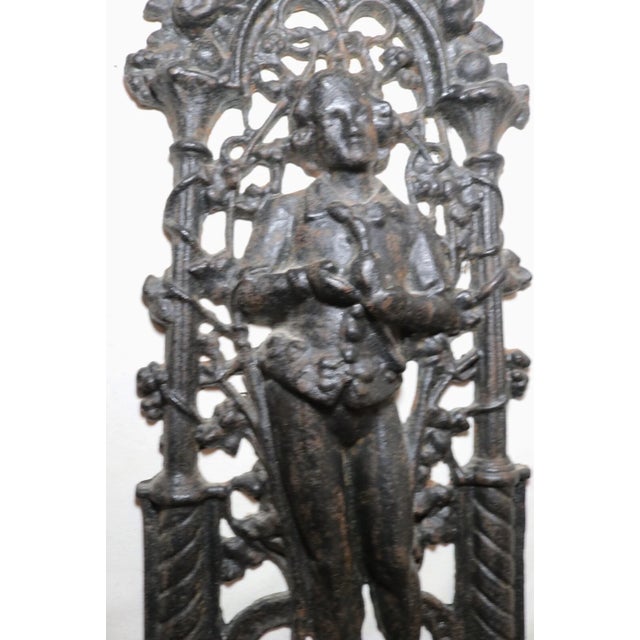 Antique Ornate Figural Heavy Cast Iron Relief Man Smoking Pipe Wall Plaque Art For Sale - Image 10 of 11
