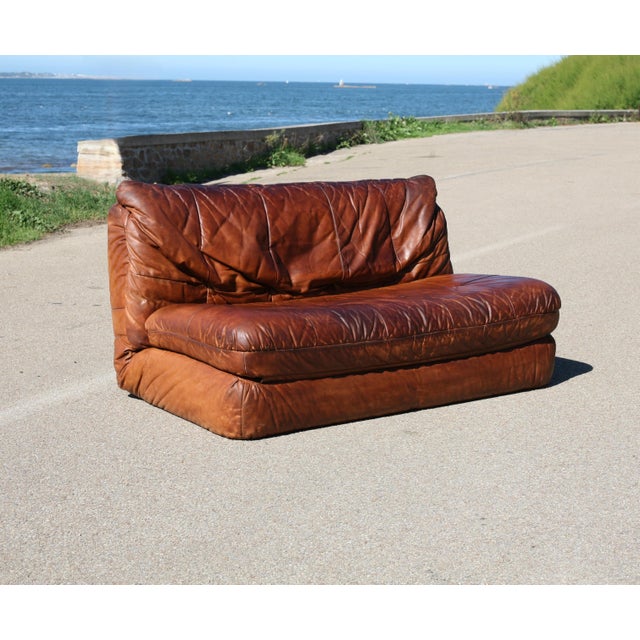 Animal Skin Vintage Convertible Leather Sofa, 1970s For Sale - Image 7 of 18