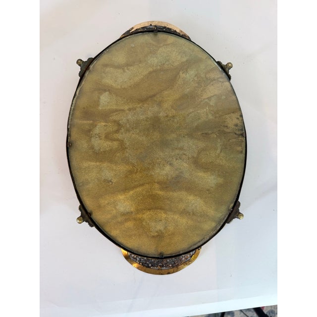 Victorian Early 20th Century Victorian Embroidery Under Glass Oval Serving Tray With Pierced Handles – 13.25” For Sale - Image 3 of 7