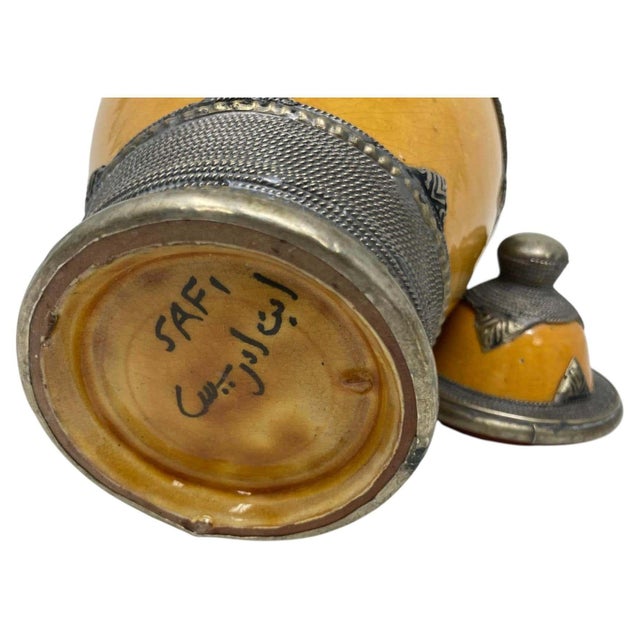 Set of 3 Vintage Moroccan Ceramic Jars with Silver Filigree, 1980 For Sale In Palm Springs - Image 6 of 13