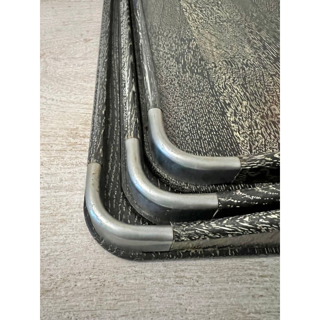 Vintage Mid-Century Cerused Black Wood & Chrome Nesting Serving Trays - Set of 3 For Sale - Image 4 of 9