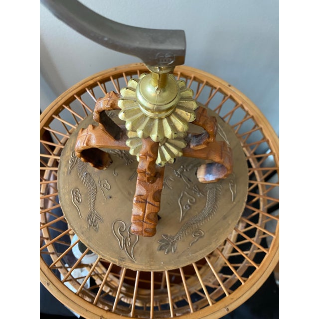 Wood Mid 20th Century Vintage Chinese Bamboo Song Bird Bird Cage With Porcelain Feed Bowls For Sale - Image 7 of 7