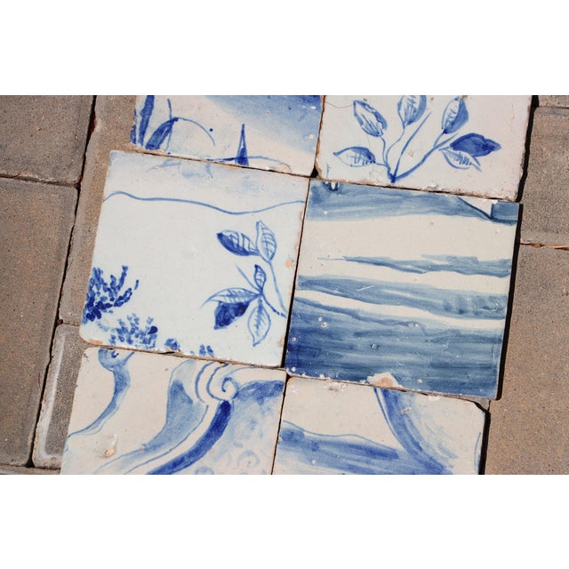 18th Century Antique Set of Eight Baroque Portuguese Tiles 18th Century Blue & White Scenic & Floral Design For Sale - Image 5 of 7