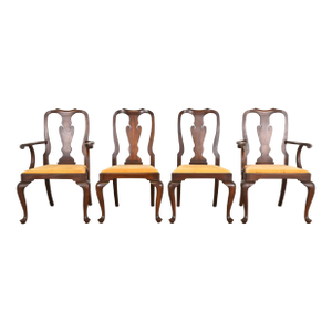 Henkel Harris Queen Anne Solid Mahogany Dining Chairs, Set of Four