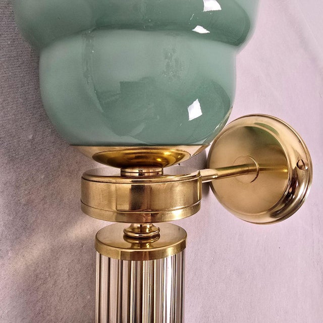 Green 1990s Mid Century Modern, Celadon Green Murano Glass Sconces - a Pair For Sale - Image 8 of 12