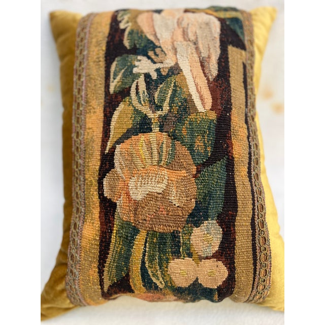 Pillow With 18th Century Tapestry - Bird Pecking at a Fruit For Sale - Image 4 of 5
