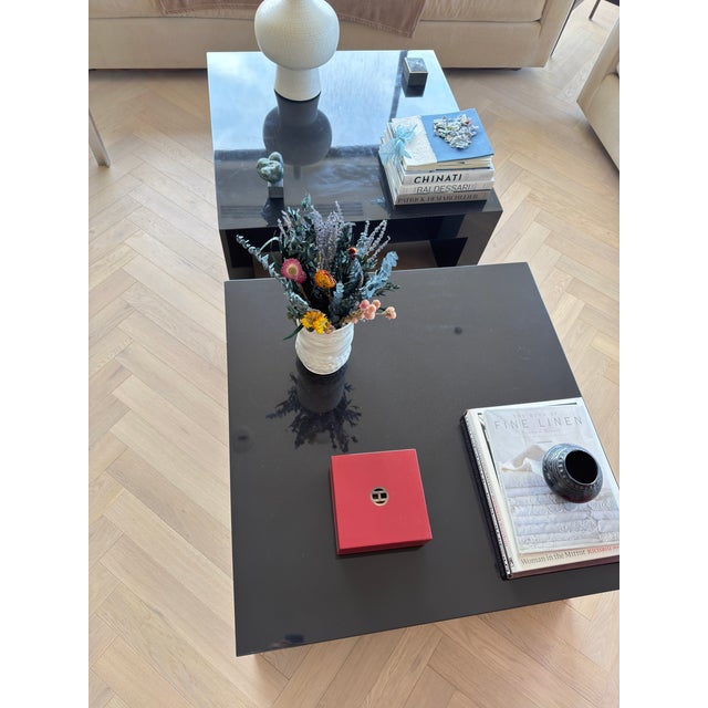 2000 - 2009 Set of Two Custom Square Black Lacquer Tables For Sale - Image 5 of 9