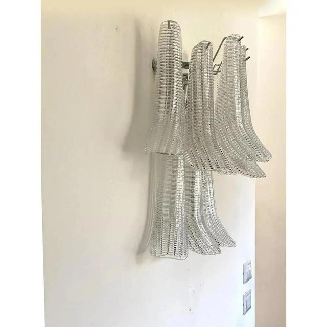 Pair of murano glass transparent diamanted "selle" wall sconces . all made in italy, made in murano glass. “selle”...