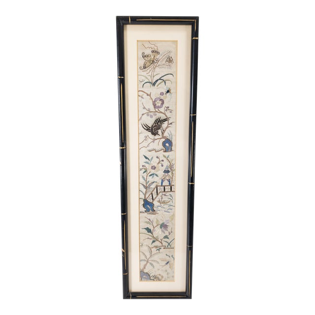 19th Century Chinese Silk Embroidered Robe Sleeve Panel For Sale