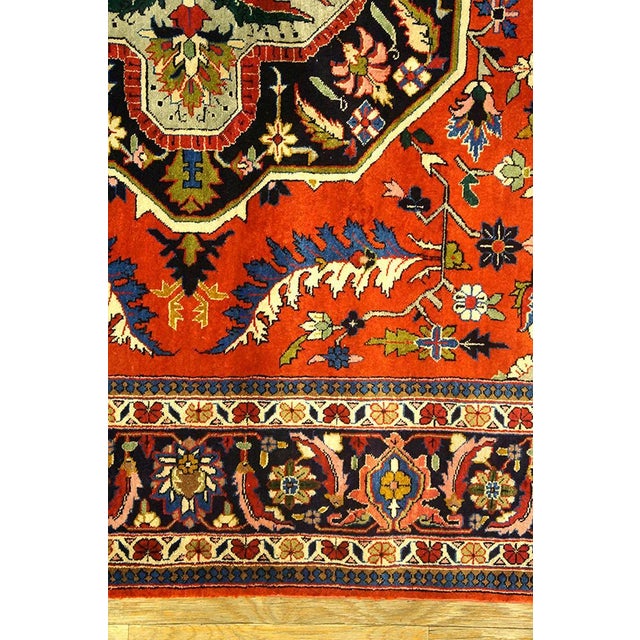 1940s Small Mid Century Red Rust Medallion Tabriz Handknotted Silk Carpet Rug For Sale - Image 4 of 5