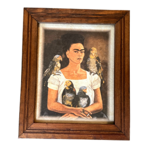 Vintage Original Frida Kahlo “Self Portrait With Parrots” Print on Pressed Paper