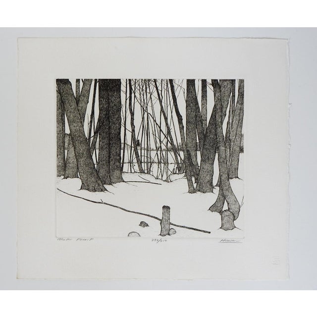 Late 20th Century Snowy Winter Forest Landscape Etching For Sale - Image 4 of 4