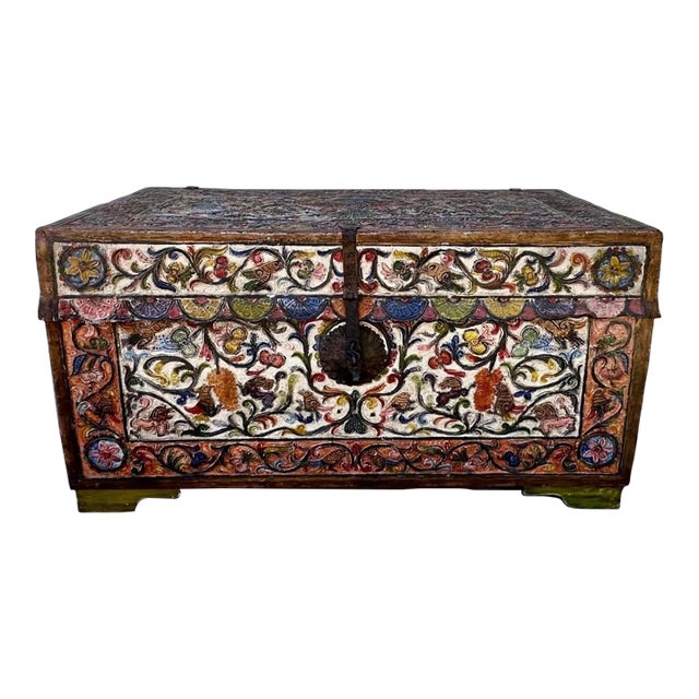 Museum-Quality 18th Century Peruvian Spanish Colonial Polychromed Leather Dowry Trunk/ Chest For Sale