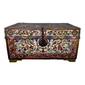 Museum-Quality 18th Century Peruvian Spanish Colonial Polychromed Leather Dowry Trunk/ Chest