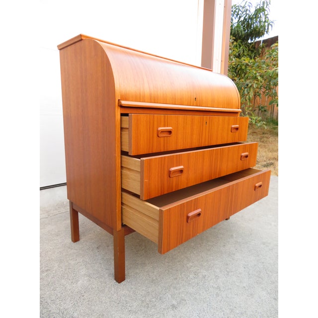 Mid Century Swedish Teak Roll Top Secretary Desk by Egon Ostergaard ~ Scandinavian or Danish Modern Style ~ Vintage Dresser For Sale - Image 11 of 18