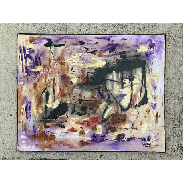 Textile Vintage Original Abstract Oil Painting on Canvas For Sale - Image 7 of 12