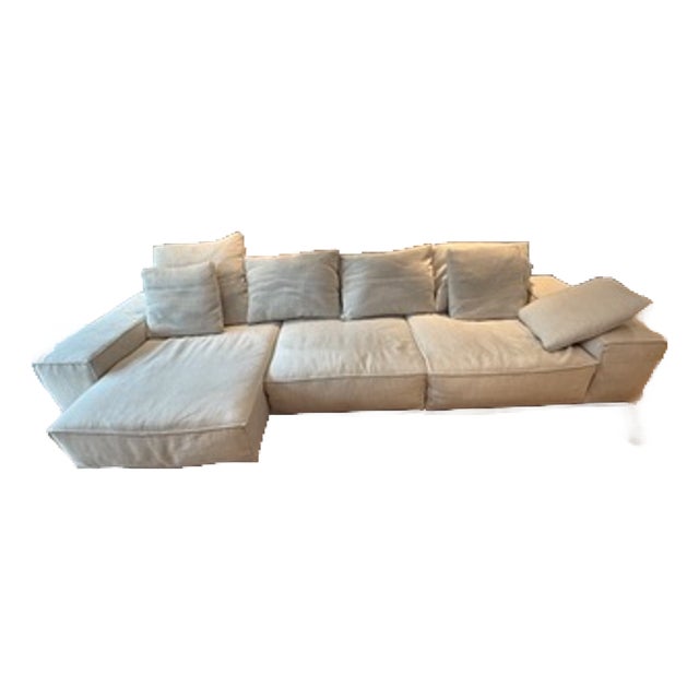 Luxury Italian Divani Neowall Three Seat Sofa With Left Facing Chaise & Seven Toss Pillows Design: Piero Lissoni For Sale