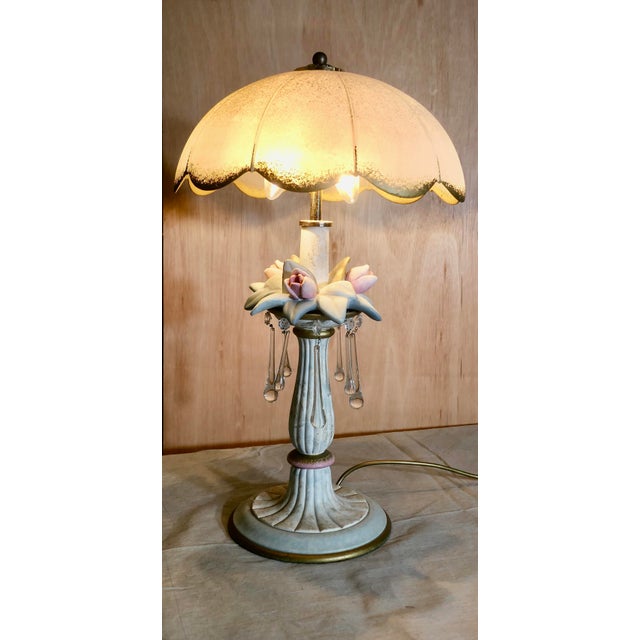 Glass Vintage Italian Table Lamp in Porcelain and Glass For Sale - Image 7 of 8