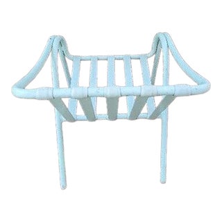 Mid 19th Century Brown Jordan Patio Chair Metal Vertical Vinyl Strap Double Arm Aqua Stacks MCM For Sale