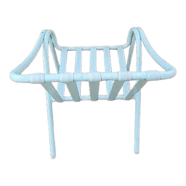Mid 19th Century Brown Jordan Patio Chair Metal Vertical Vinyl Strap Double Arm Aqua Stacks MCM For Sale