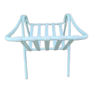 Mid 19th Century Brown Jordan Patio Chair Metal Vertical Vinyl Strap Double Arm Aqua Stacks MCM