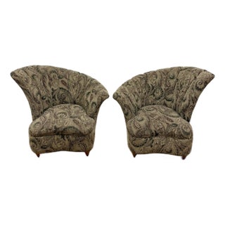 Vintage Vladimir Kagan Style Channel Fan-Shaped Art Deco Inspired Lounge Chairs - A Pair For Sale