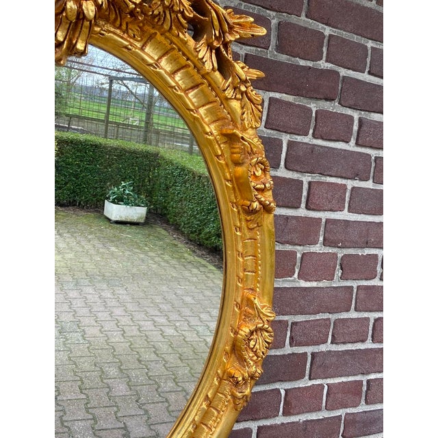 20thC Louis XVI Gilded Beech Oval Gold Leaf Wall Mirror For Sale - Image 10 of 18