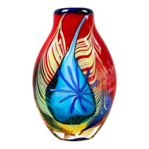 Monumental Murano Style Sommerso Art Glass Vase W/ Floral Core