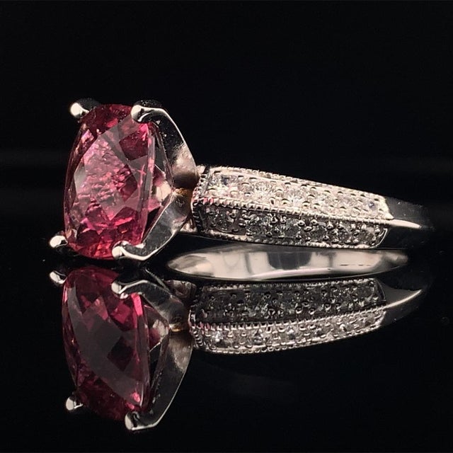 Diamond Tourmaline Rubellite Ring 6.75 14k Gold 4.10 TCW Women Certified For Sale - Image 15 of 16