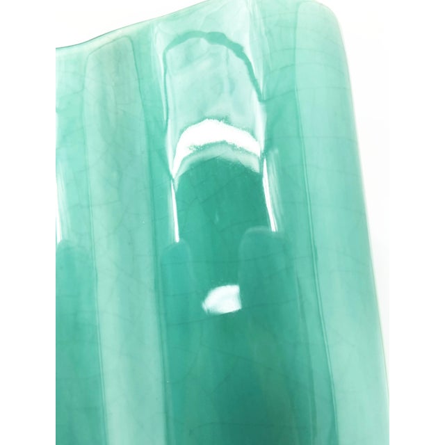 Large Mid-Century Seafoam Green Wavey Vase For Sale - Image 9 of 10