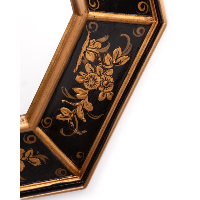 Black Octagonal Italian Gilt Relief Painted Wood Mirror LaBarge Attributed For Sale - Image 8 of 14