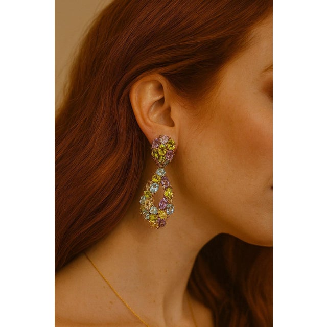 Green Bochic “Orient” Vintage Amethyst, Peridot & Citrine Earrings Set 18K Gold&Silv For Sale - Image 8 of 8