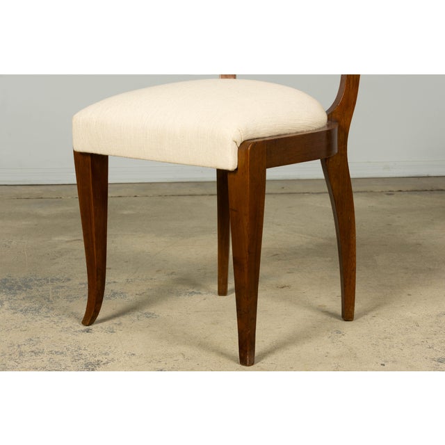 Set of 6 French Art Deco Walnut Dining Chairs in Ivory Ribbed Upholstery, 1930s For Sale - Image 17 of 18